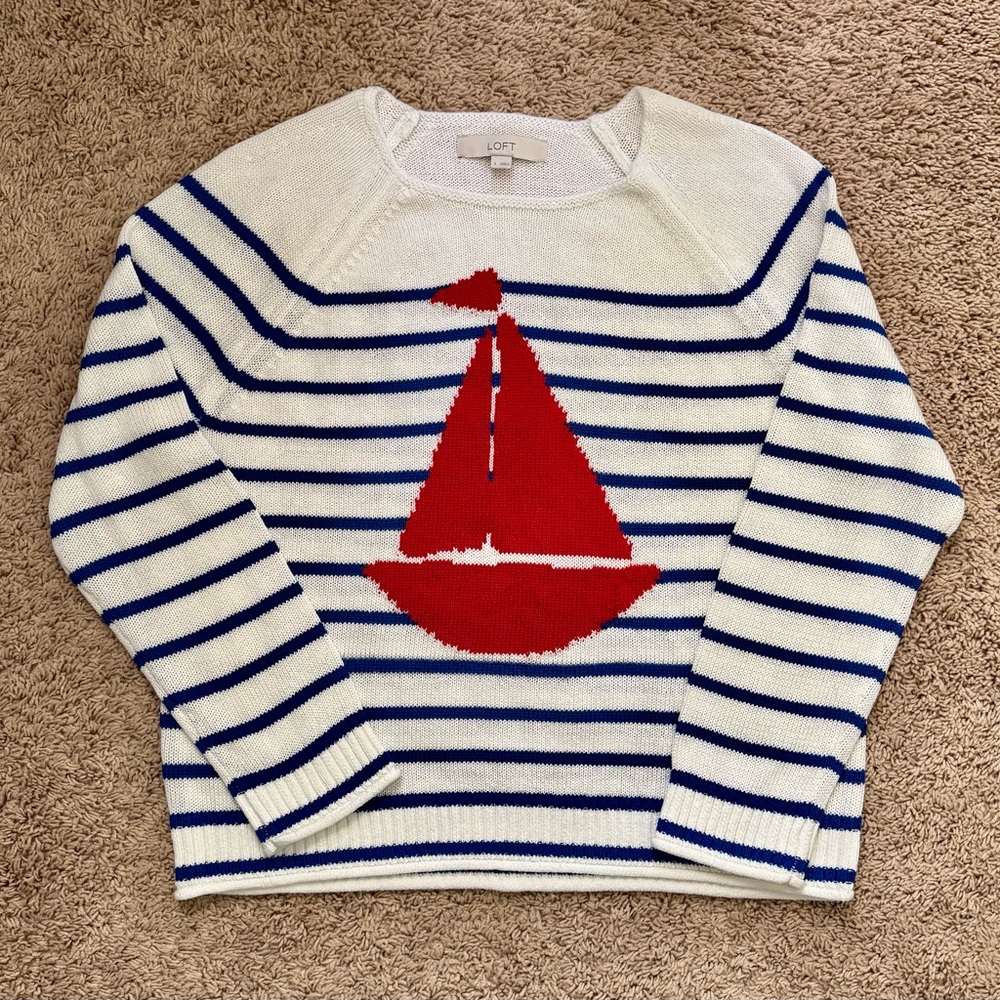 LOFT Women's Nautical Sweater - Red and Blue
